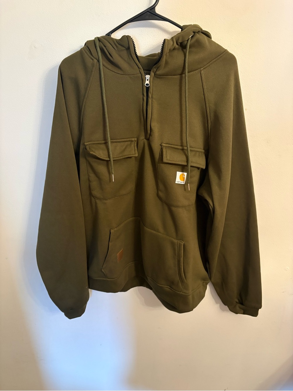 Carhartt Olive Hooded Quarter-Zip Work Pullover size large
